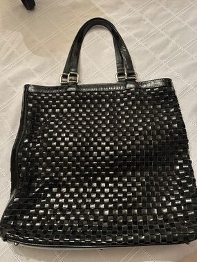 Cole Haan Woven Black Leather Tote Bag - Sleek Everyday Carry